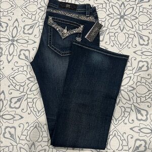 Miss Me Midnight Blue Jeans with Sparkling Accents